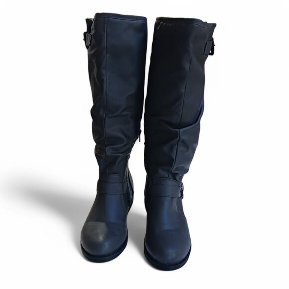 Journee Collection Gray Faux Leather Stormy Rutched Side Riding Boots – Size 8 - Picture 6 of 16